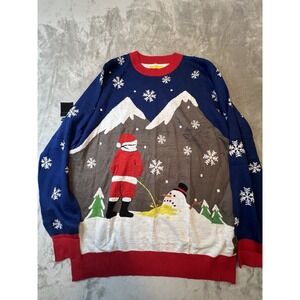 Tipsy Elves Sweater Mens XXL Blue Red‎ Santa Snowman Novelty Ugly Christmas